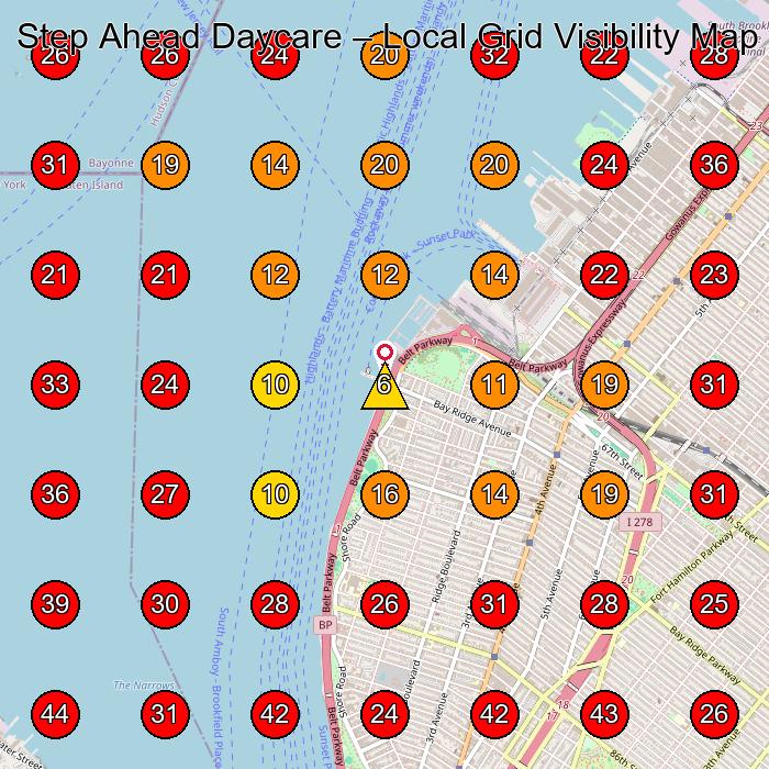 Step Ahead Daycare GeoGrid visibility map for Day Care Center in Brooklyn